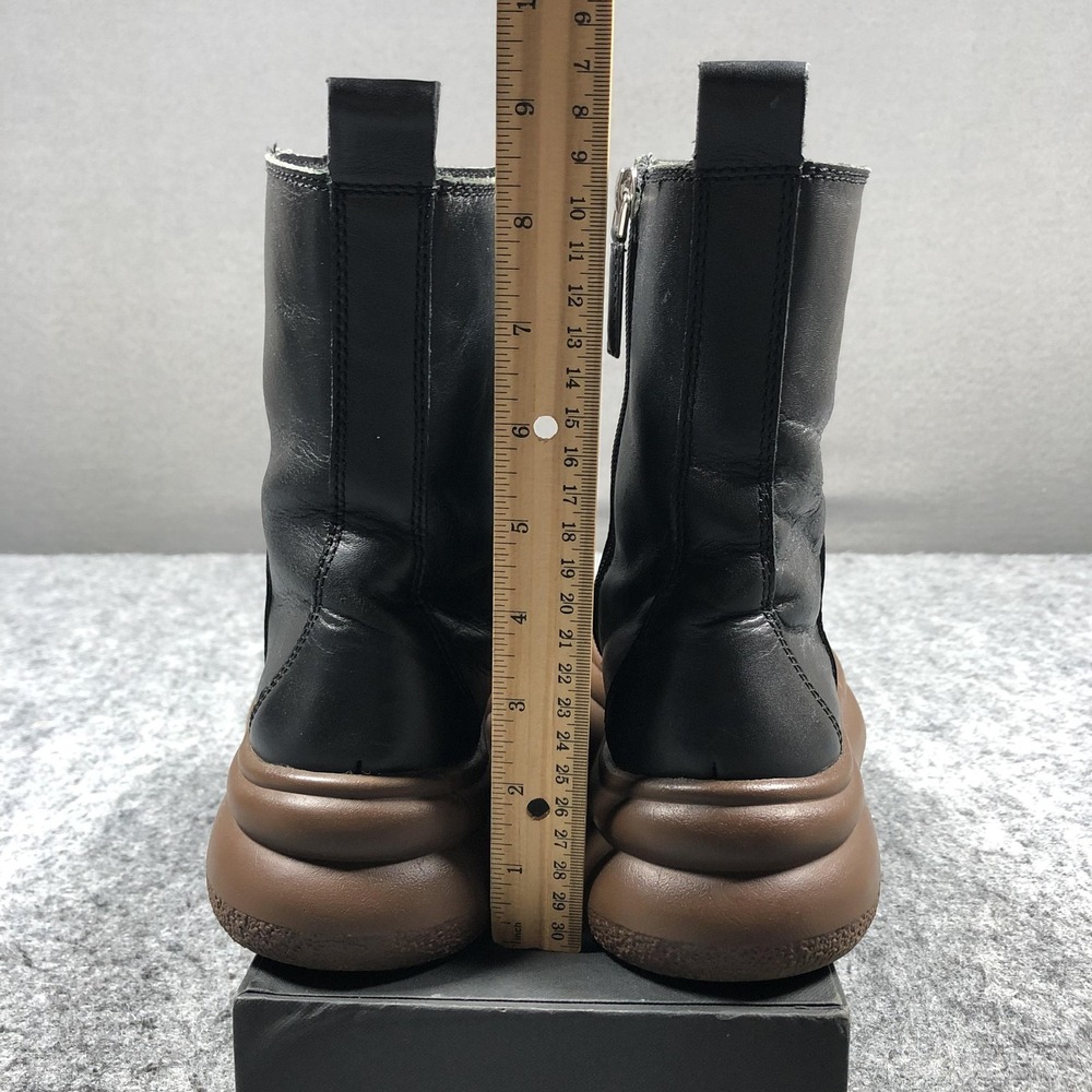 Zara Platform Ankle Boots Womens 6.5 Black Leather Brown Sole Round Toe Zip - Picture 9 of 16